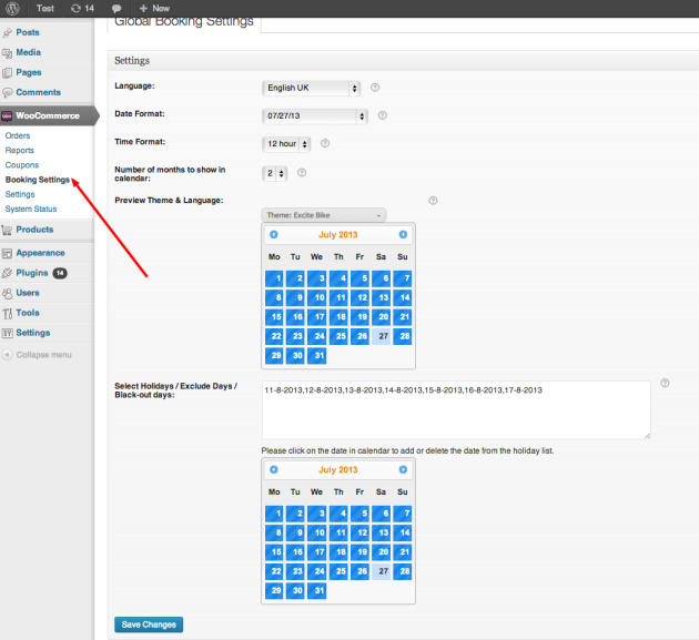 booking settings