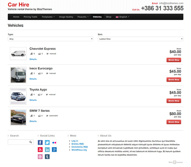 Car Hire WordPress Theme