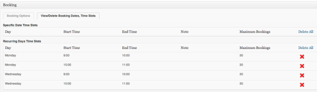 date and time slots