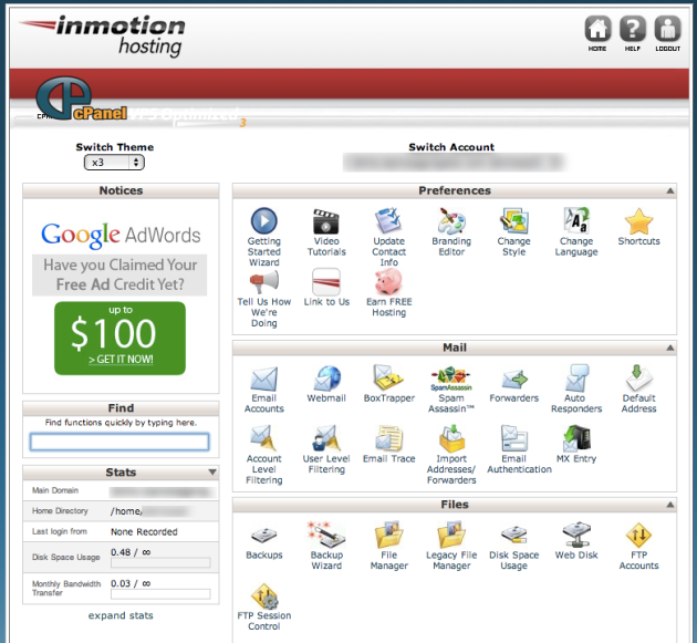inmotion cpanel
