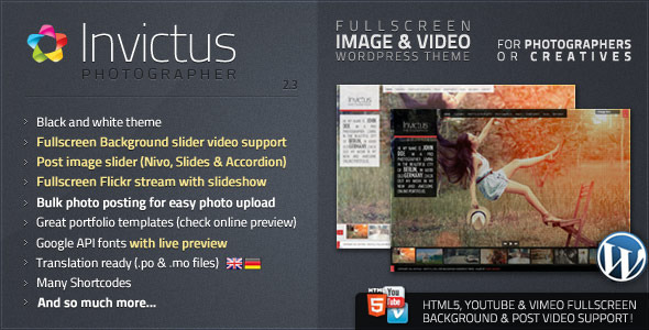invictus wordpress photography theme