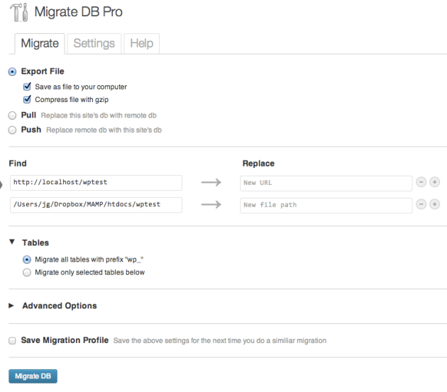migrate db pro interface
