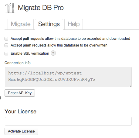 migrate db pro settings