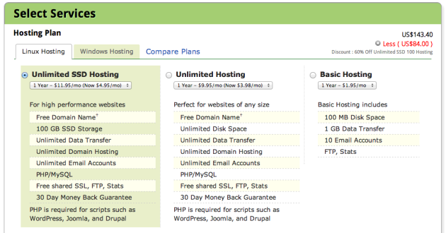 select hosting type