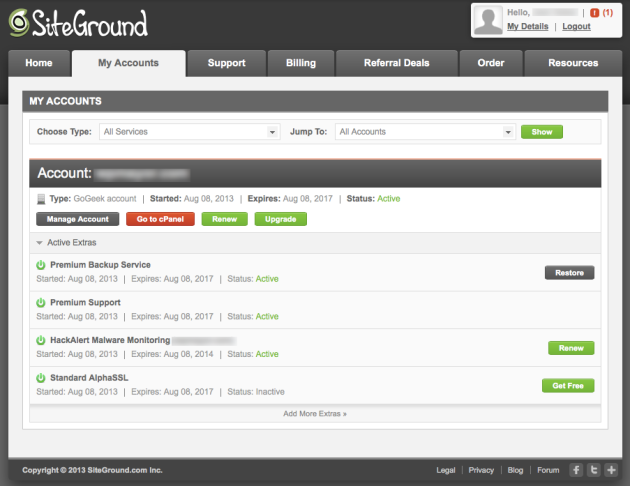 siteground panel