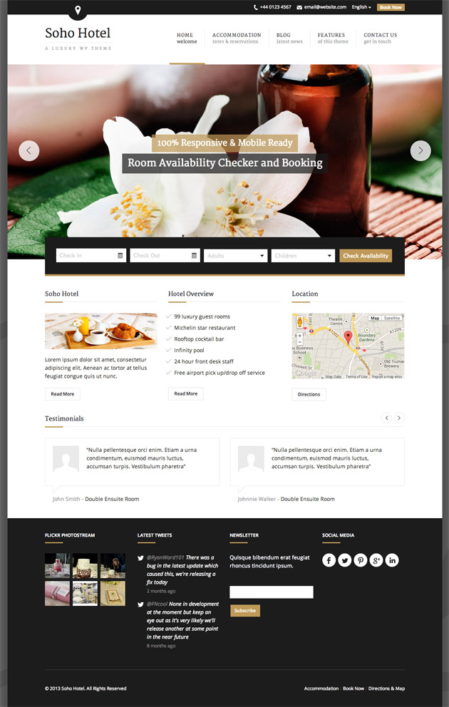Soho Hotel WordPress Theme