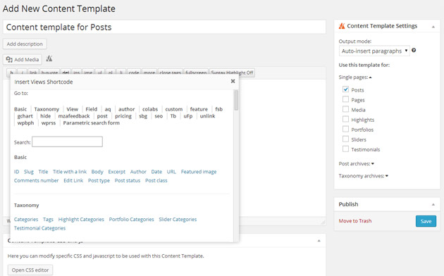 Views Content Editor Template System